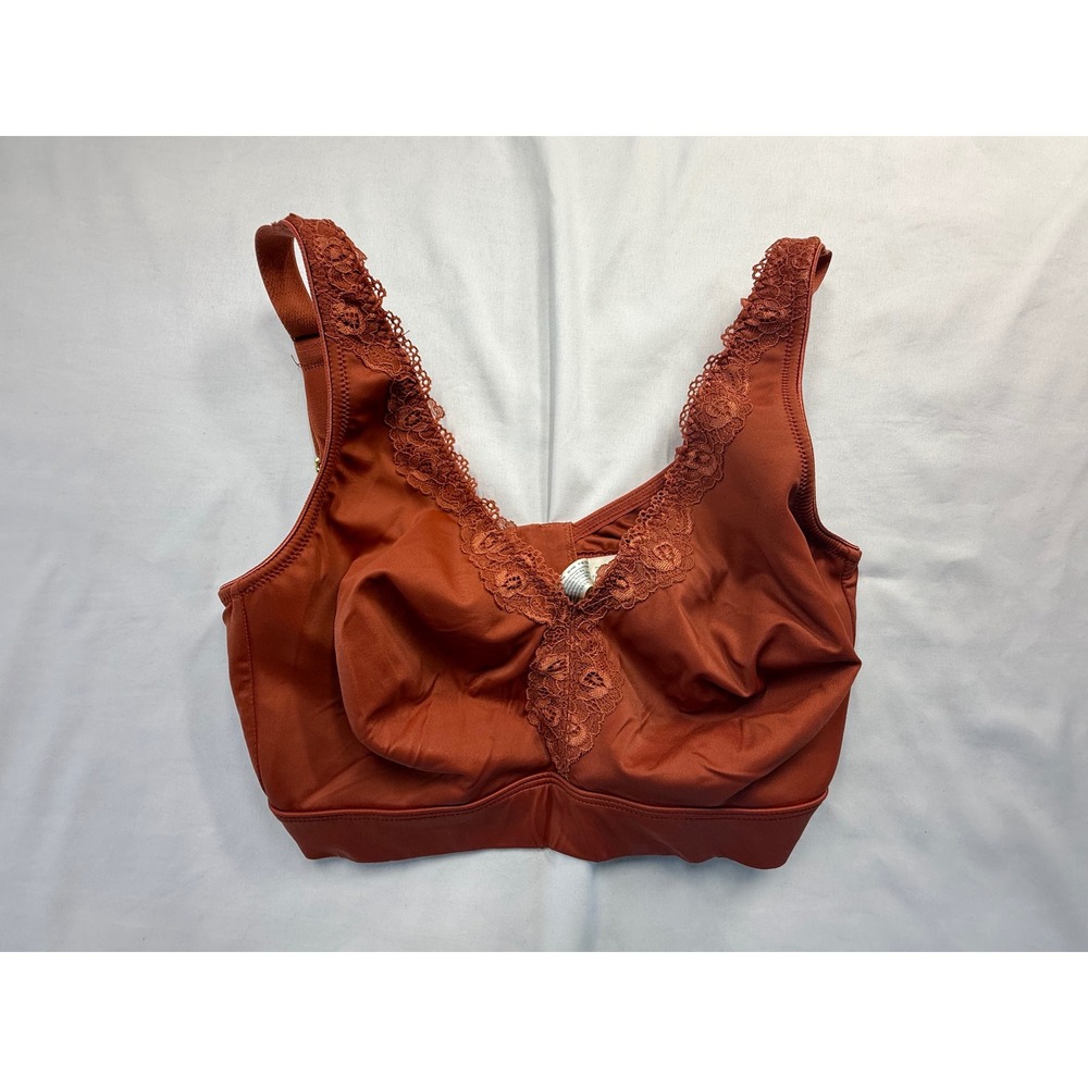 AISILIN Women 34DD Rust Orange Wireless Lace Trim Bra Full Coverage Non-Padded